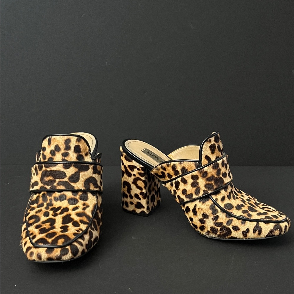 Steve Madden Leopard Print Block Heel Mules